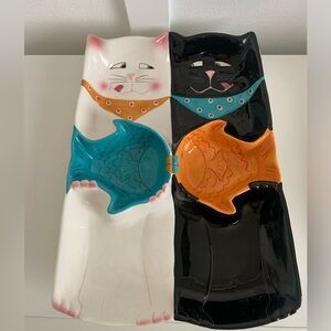 VTG Clay Art Cat Fish Chip Dip Bowl or Cat feeder bowl *grazing shown” 1999 hand